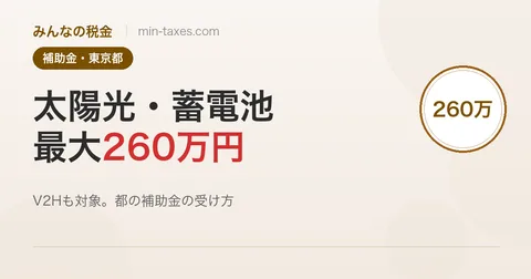 東京都の太陽光・蓄電池・V2H補助金2026｜都だけで最大約260万円
